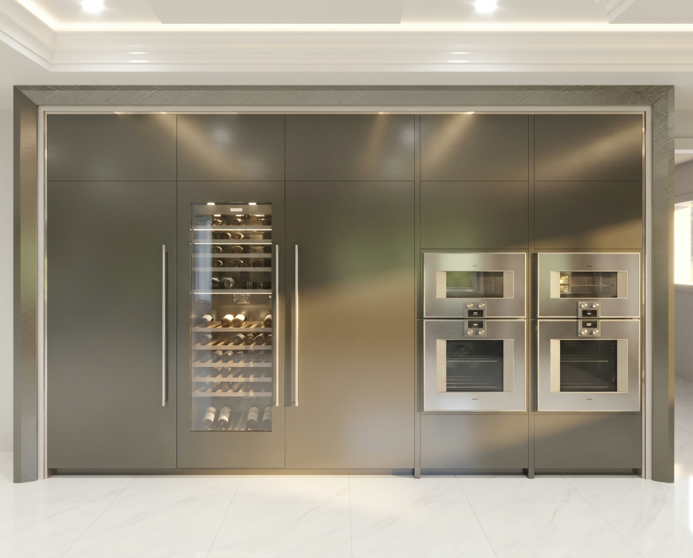 Bayview Ridge kitchen integrated refrigeration and ovens — Studio Kimi interior design in Toronto