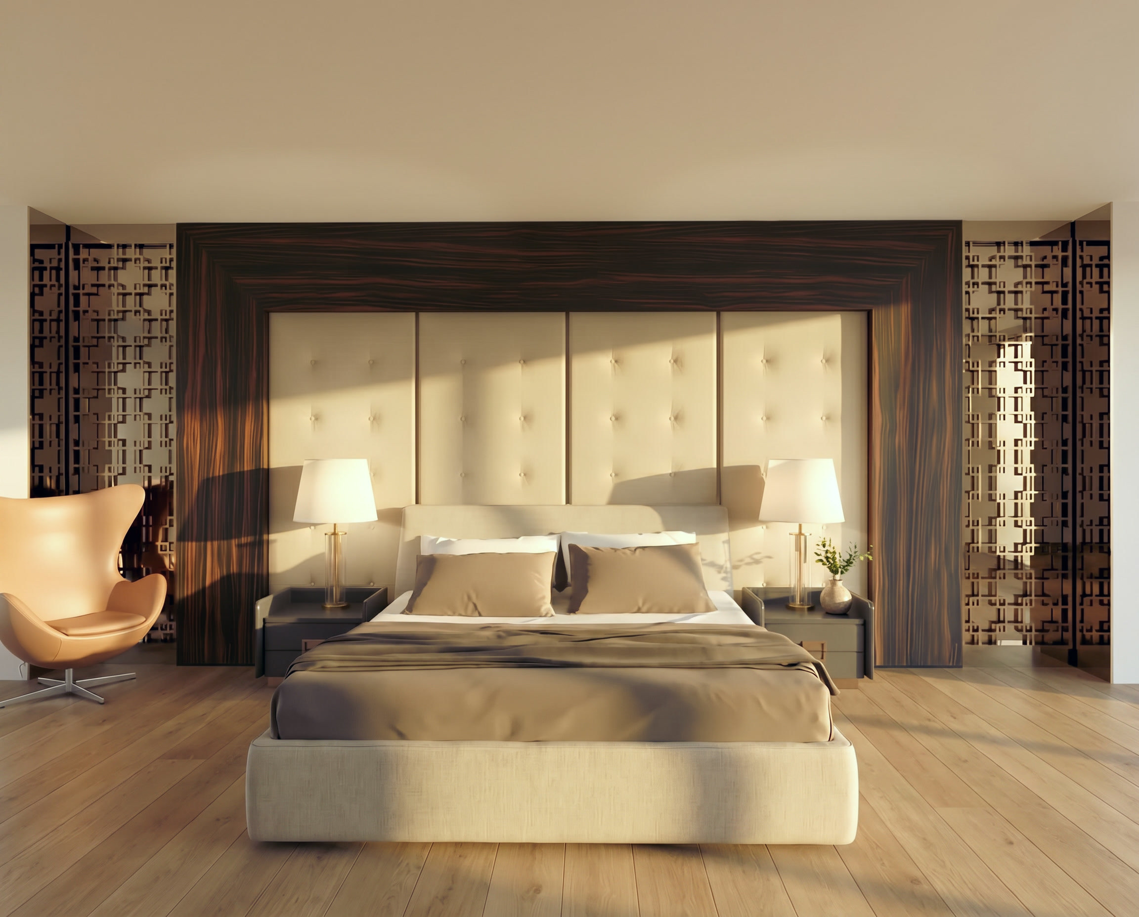 Bayview Ridge primary bedroom in macassar ebony — Studio Kimi interior design in Toronto