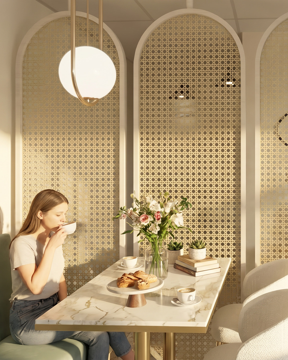 Arched cane-webbing feature wall