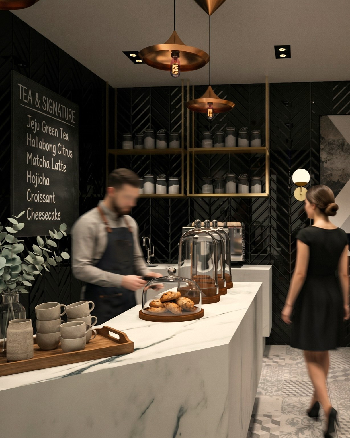 Hotel Leo café counter at street level — Studio Kimi interior design in Jeju Island