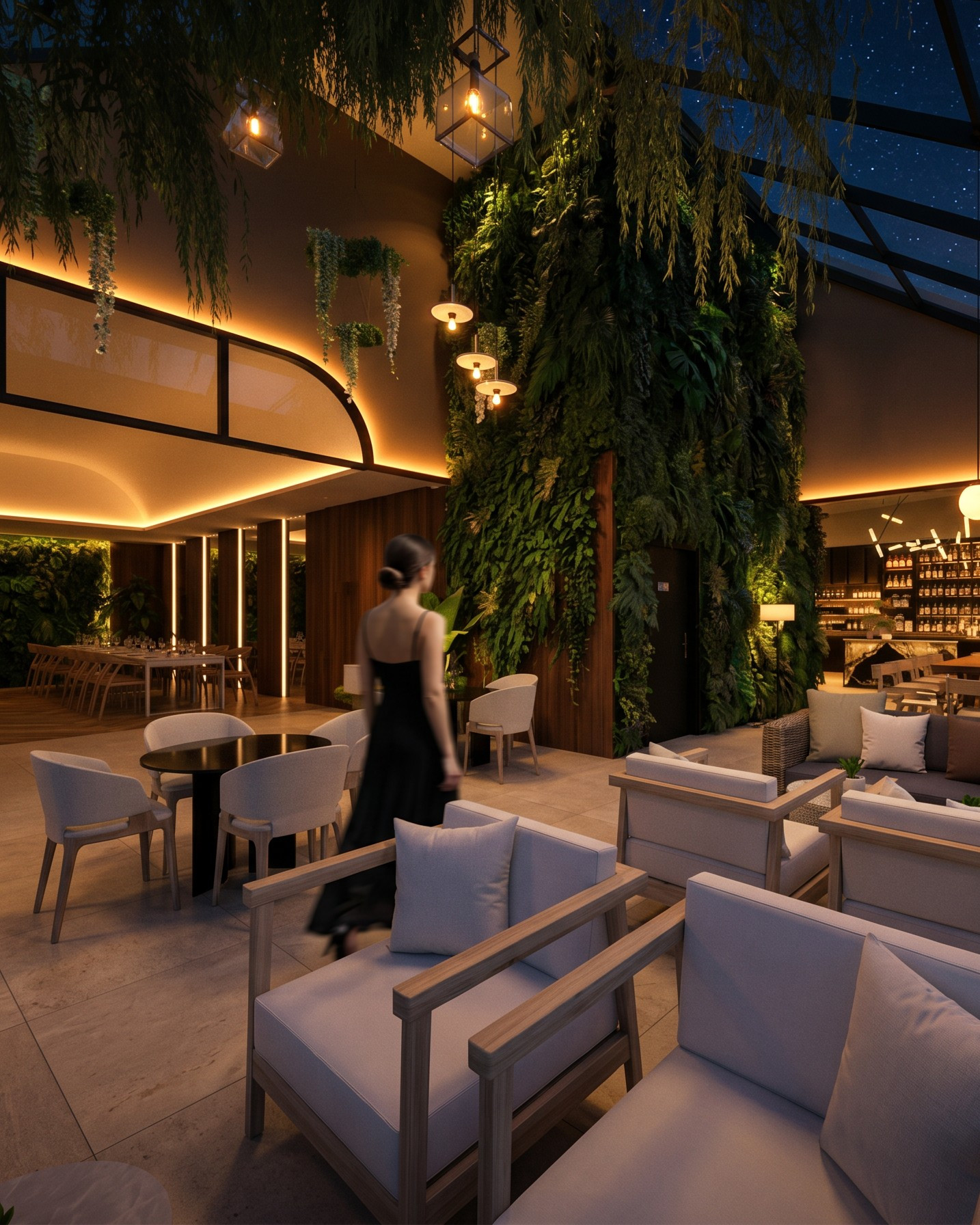 Hotel Leo vaulted rooftop lounge with greenery — Studio Kimi interior design in Jeju Island