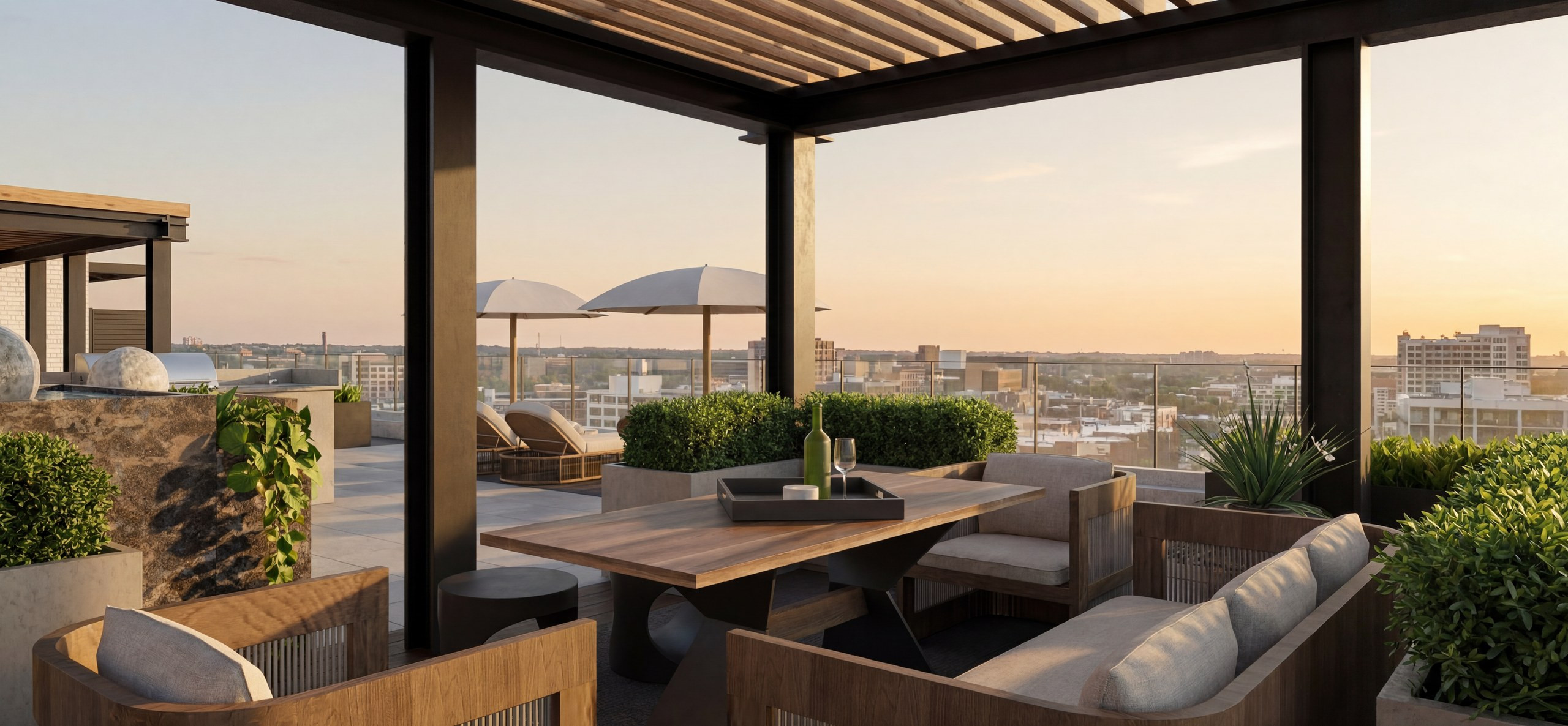 Ports Hotel rooftop terrace and pergola — Studio Kimi