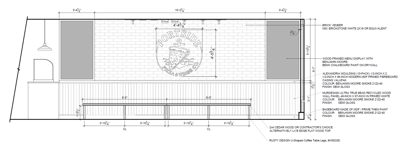 Counter and brand wall elevation drawing