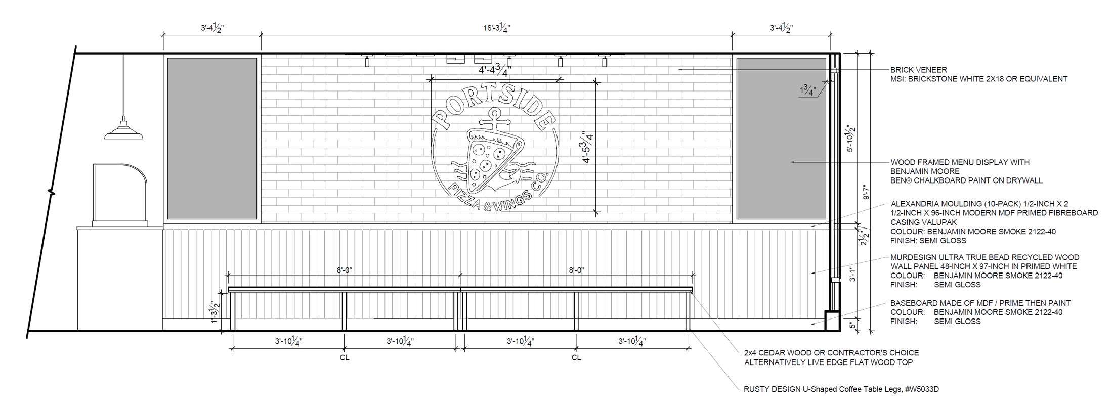 Counter and brand wall elevation drawing