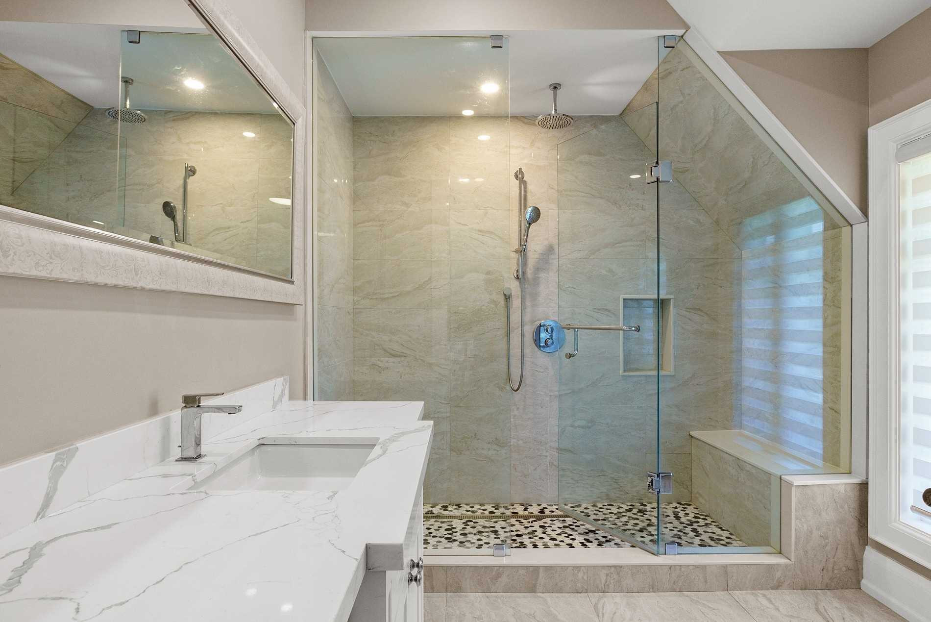 Sandwell bathroom — Studio Kimi interior design in Oakville