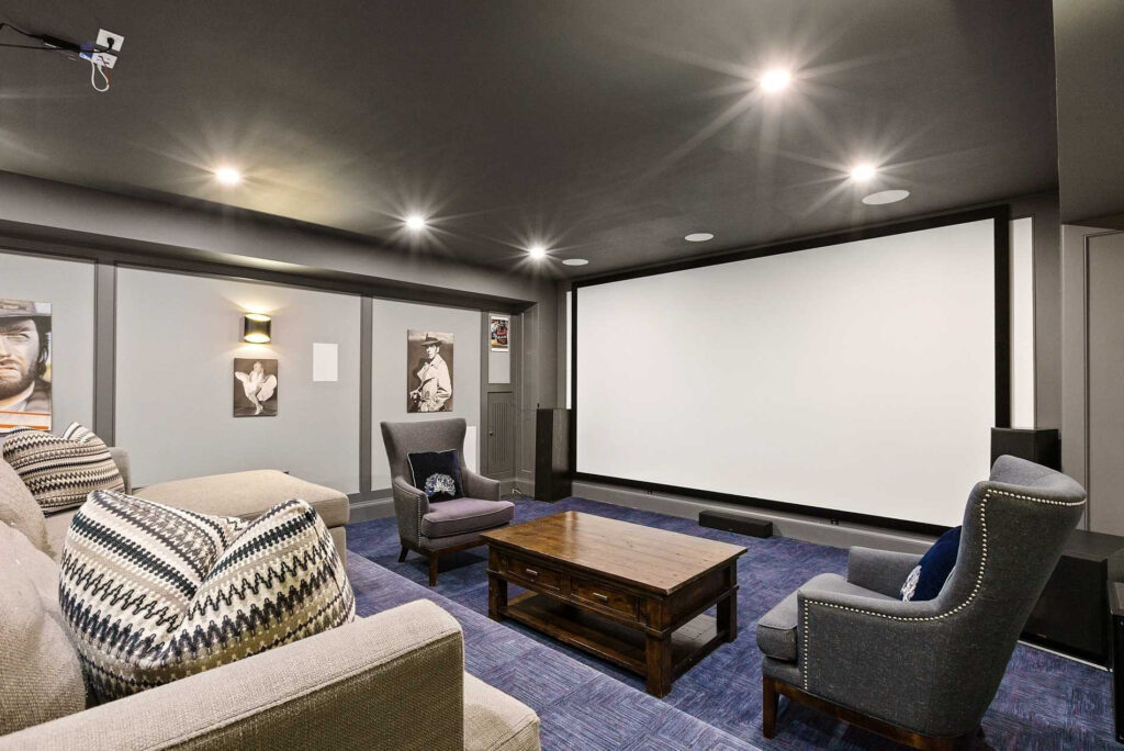 Sandwell home theatre — Studio Kimi interior design in Oakville