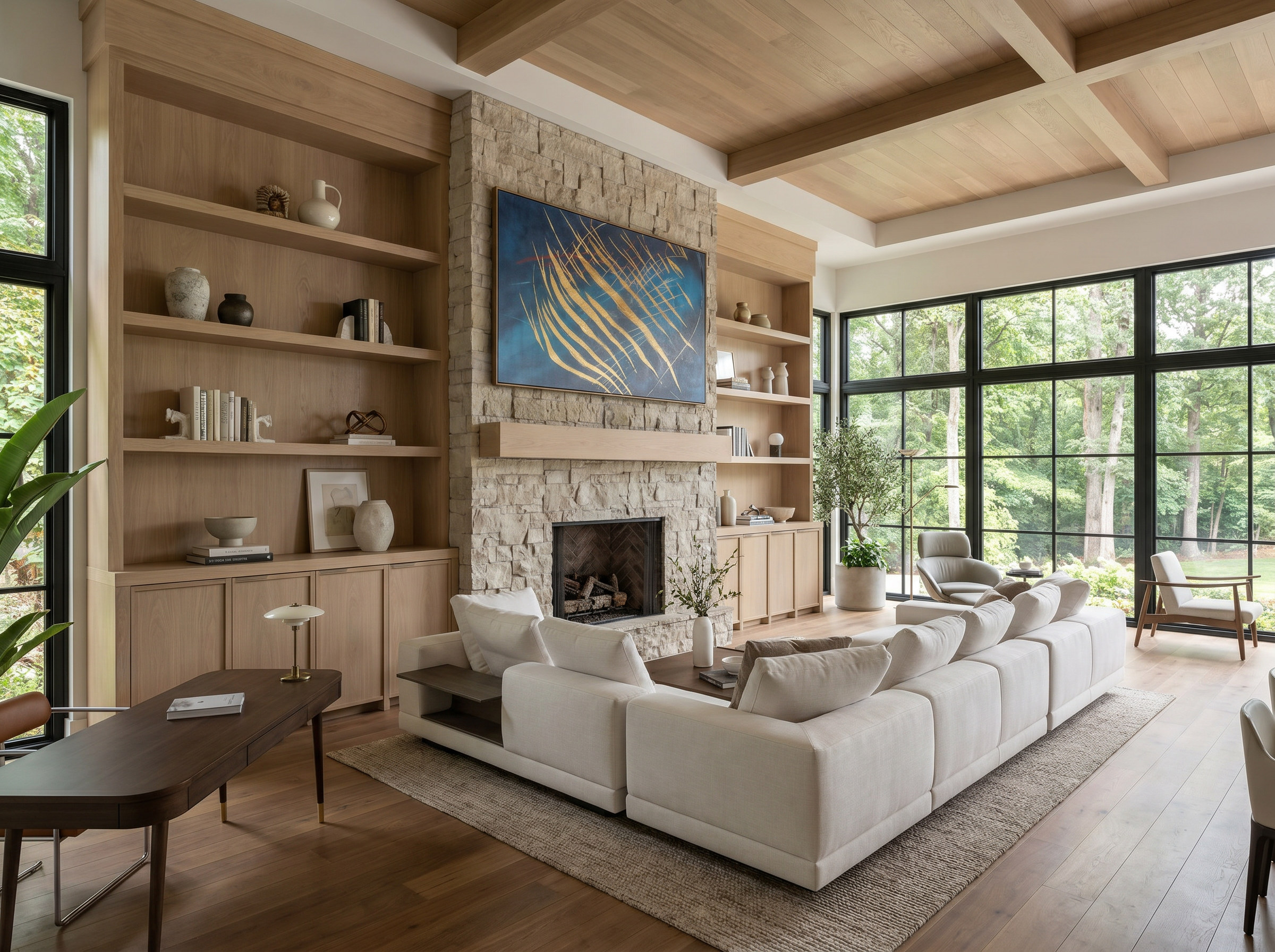 Sixth Lane living room with forest view — Studio Kimi interior design in Milton