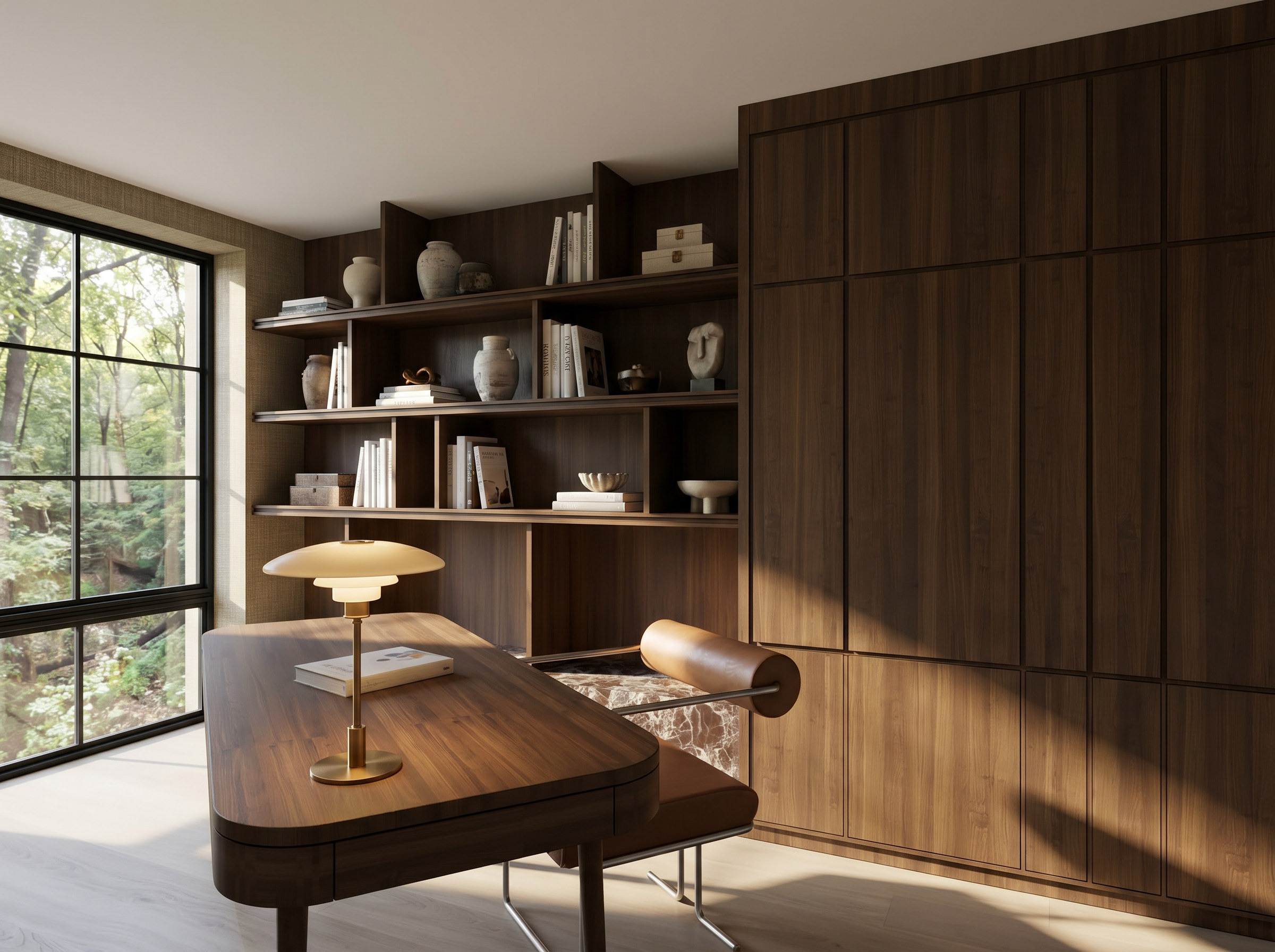 Sixth Lane office built-in shelving and window — Studio Kimi interior design in Milton