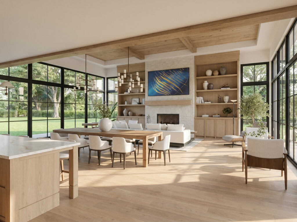 Sixth Lane open-plan great room and dining — Studio Kimi interior design in the GTA