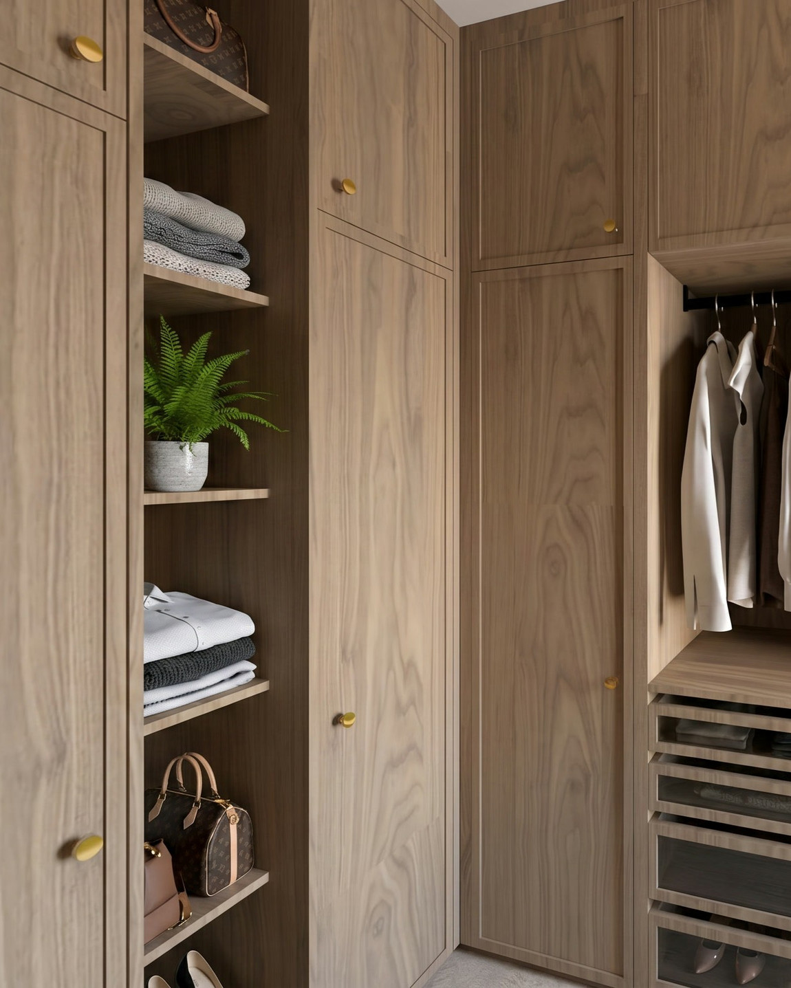 Walnut closet cabinetry