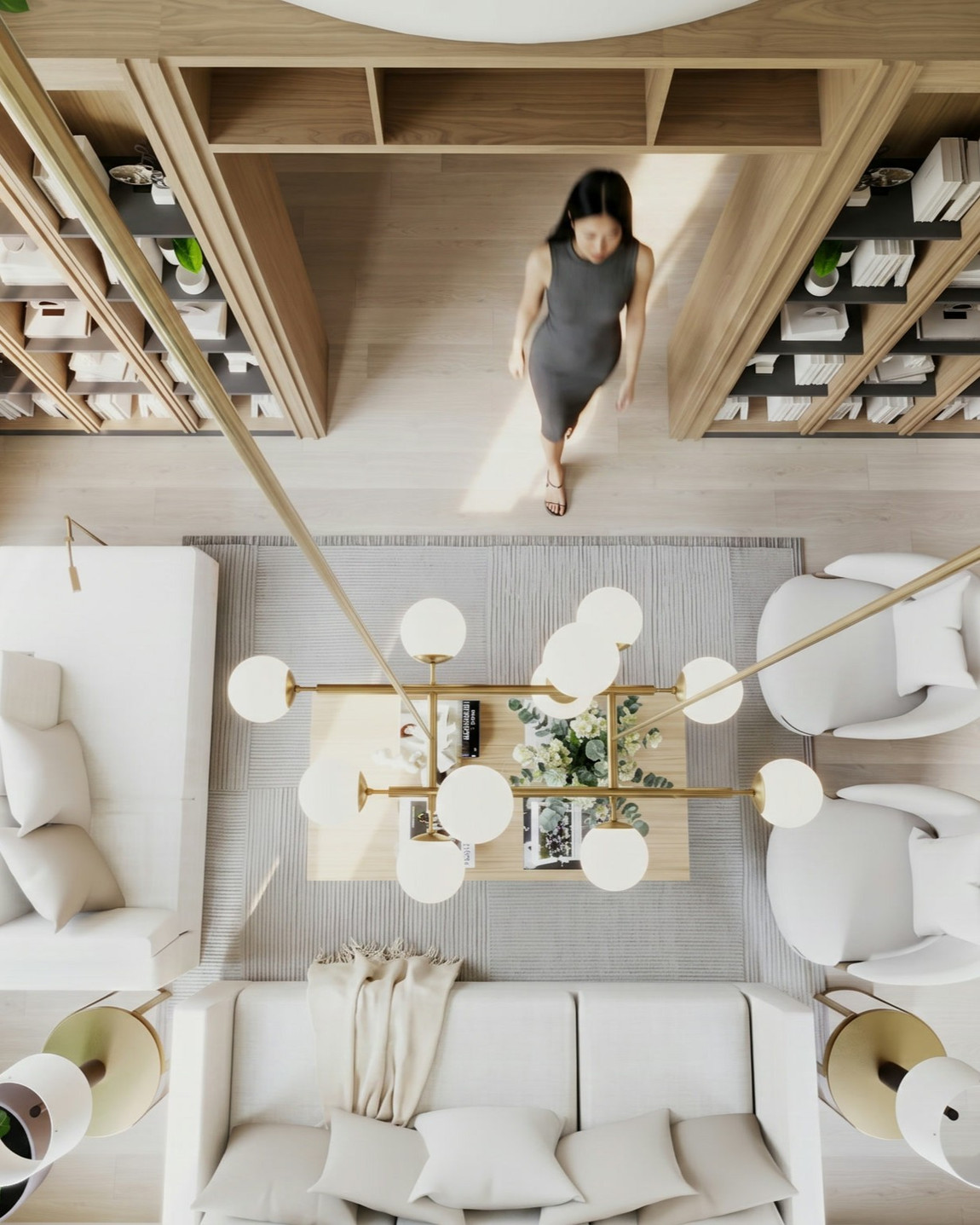 Great room and millwork from above