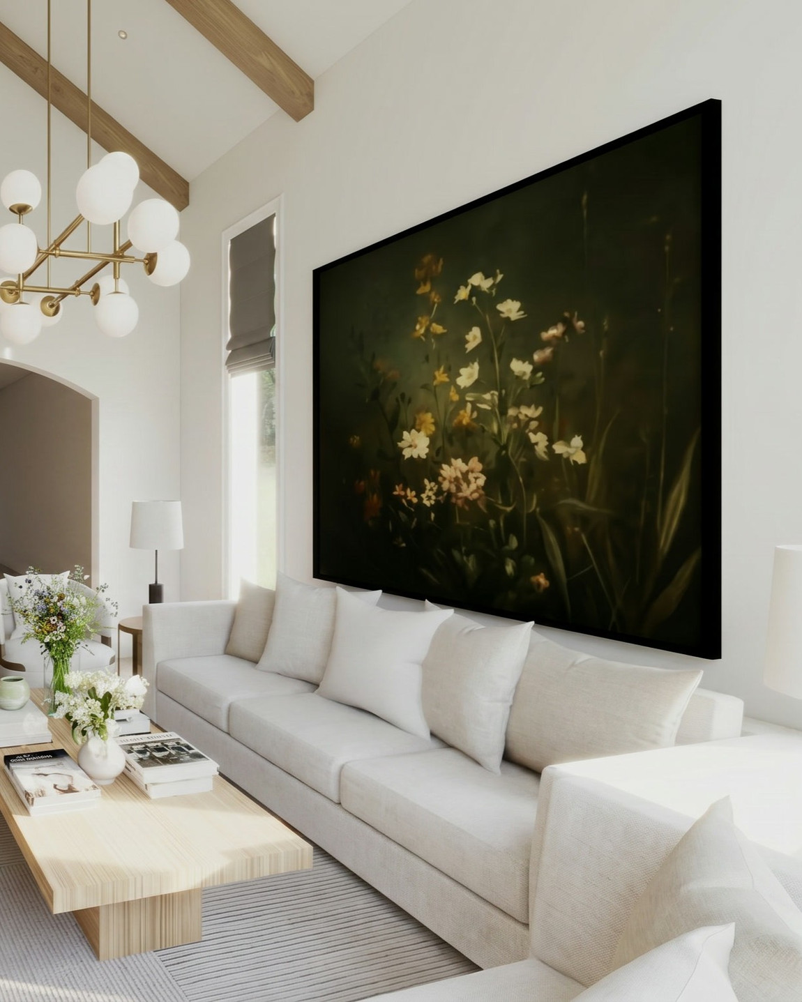 Living room beneath the framed botanical
