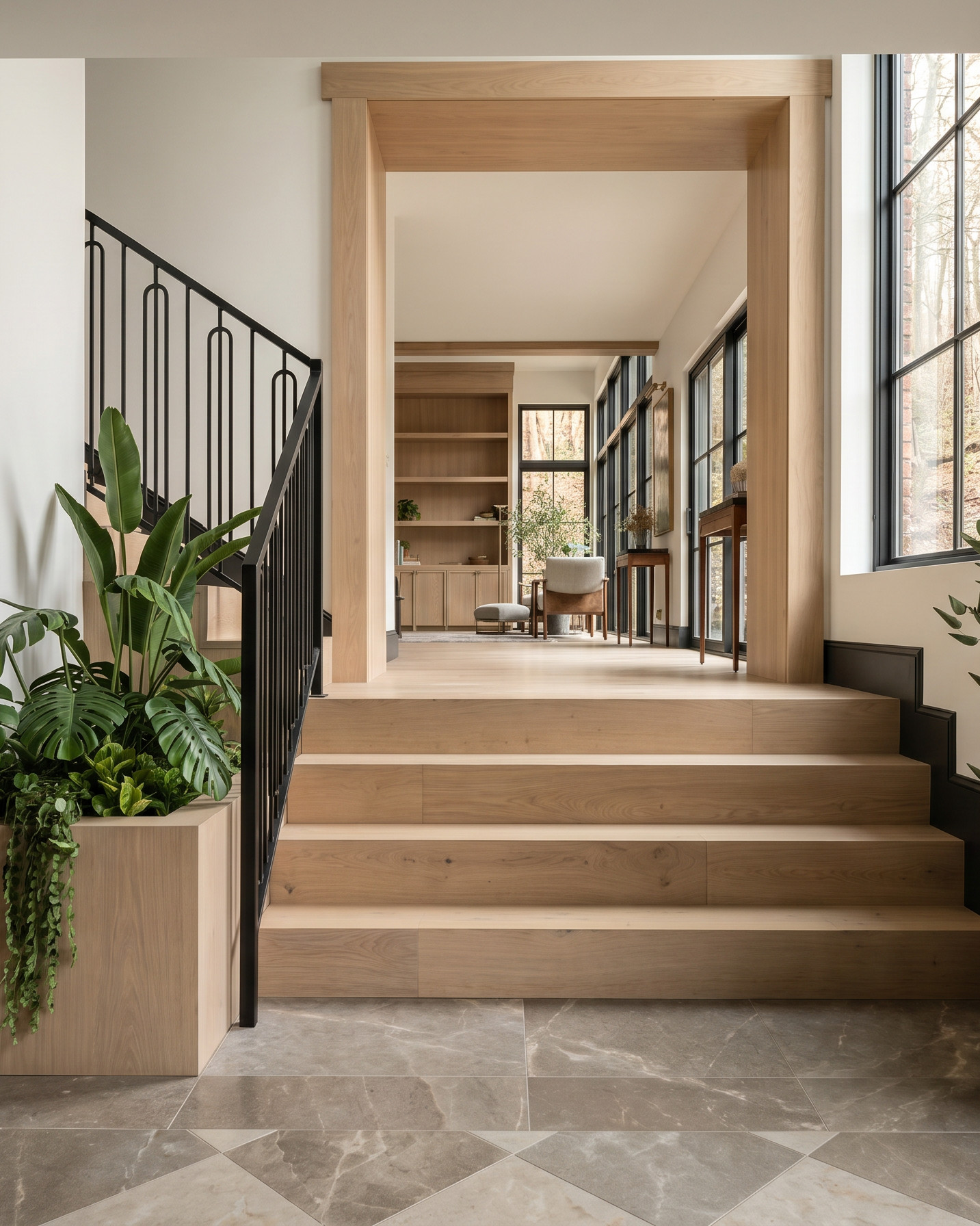 Sixth Lane oak portal framing the study — Studio Kimi interior design in the GTA